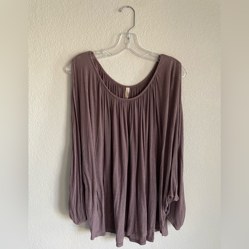Free People Cold Shoulder Top Blouse Gray Mauve Purple Long sleeve arm ties